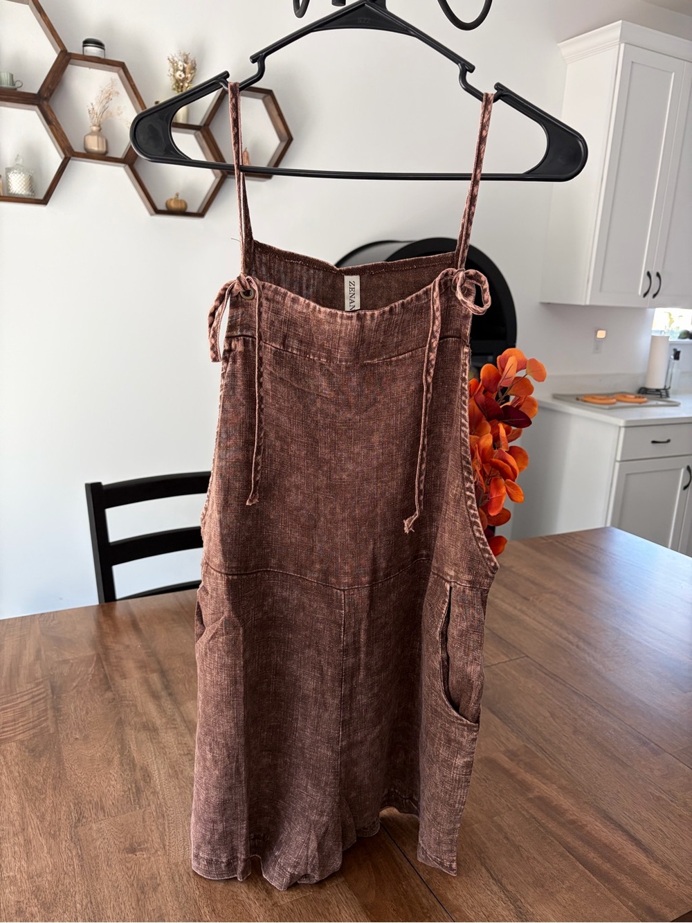 (NEW) Zenana Outfitters Brown Acid Washed Romper